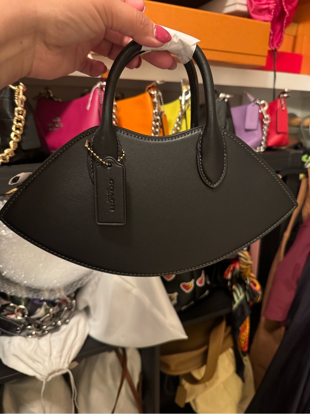 COACH Lips Shaped Leather Top-Handle Bag w/Crossbody Strap